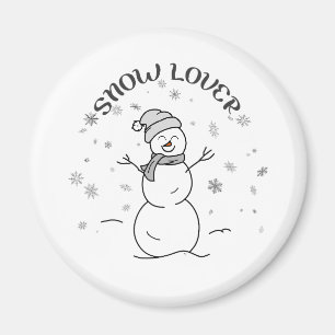 Cute Snowman with SNOW LOVER Text and Snowflakes   Magnet