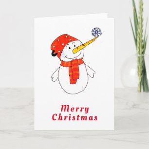 Cute Snowman with Snowflake Christmas Holiday Card