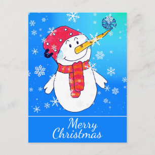 Cute Snowman with Snowflake Drawing Christmas Holiday Postcard