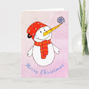 Cute Snowman with Snowflake Kids Christmas Holiday Card