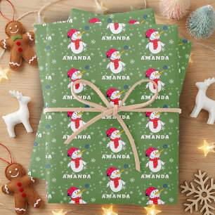 Cute Snowman with Snowflakes Kids Christmas Wrapping Paper Sheet