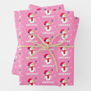 Cute Snowman with Snowflakes Kids Christmas Wrapping Paper Sheet