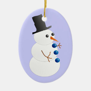 Cute Snowman with Tophat Ceramic Ornament