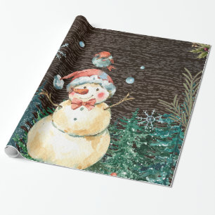 Cute Snowman Woodland Animals Christmas Pattern Wrapping Paper