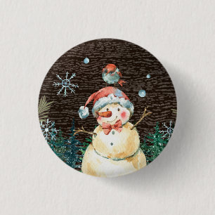 Cute Snowman & Woodland Animals Christmas Round 3 Cm Round Badge