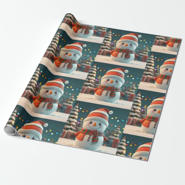 CUTE SNOWMAN WRAPPING PAPER (Unrolled)