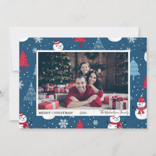 Cute Snowmen and Christmas Trees Photo Holiday Card