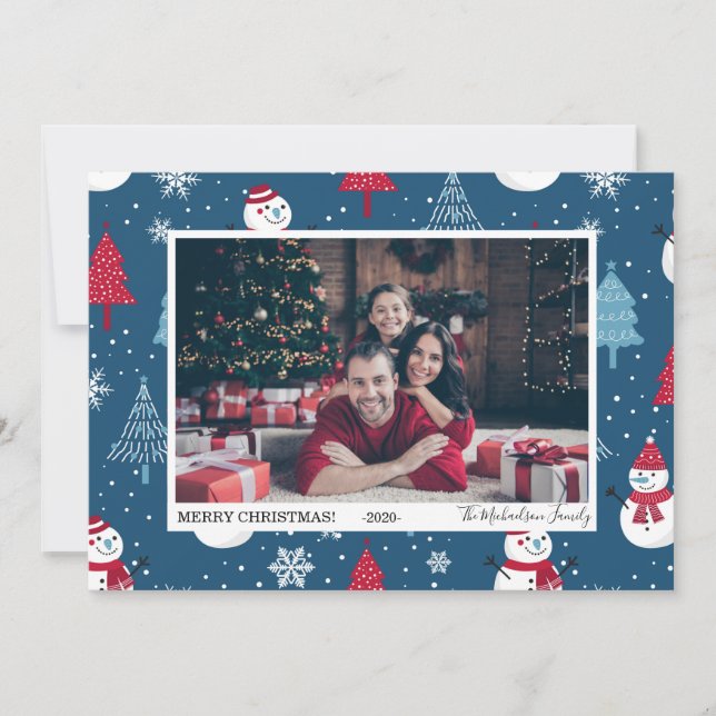 Cute Snowmen and Christmas Trees Photo Holiday Card (Front)