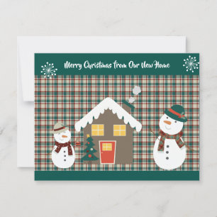 Cute Snowmen and Cosy Home Holiday Moving Announcement