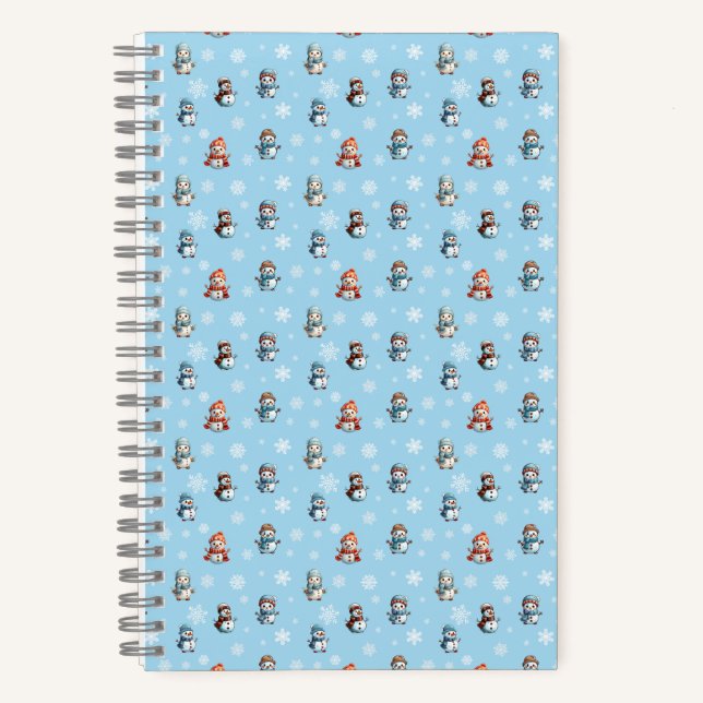 Cute Snowmen and Snowflakes Christmas Pattern  Notebook (Front)