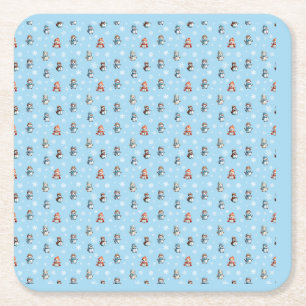 Cute Snowmen and Snowflakes Christmas Pattern Square Paper Coaster