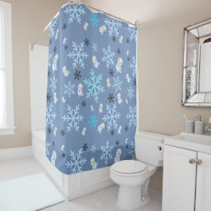Cute snowmen and snowflakes in teal blue  shower curtain