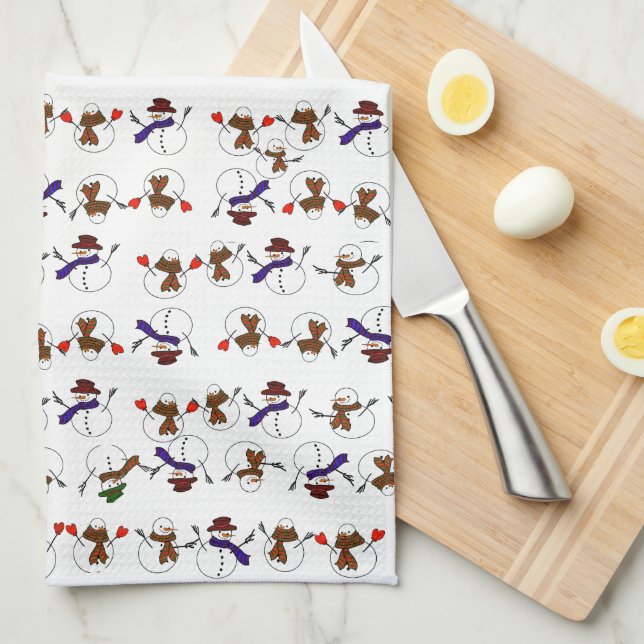 Cute Snowmen Christmas Tea Towel (Quarter Fold)