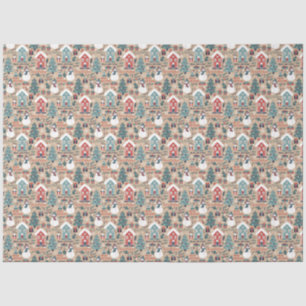 Cute Snowmen, Christmas Trees and Winter Cottages Tissue Paper