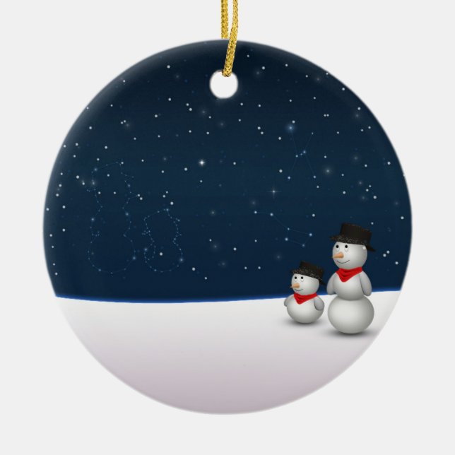 Cute Snowmen Constellation Ceramic Ornament (Front)