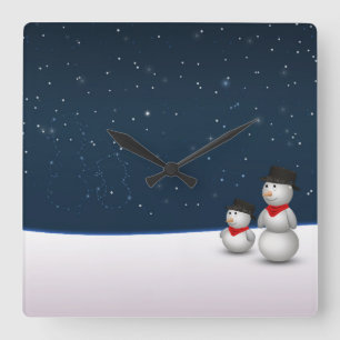 Cute Snowmen Constellation Square Wall Clock