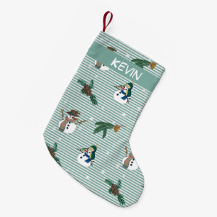 Cute snowmen. Customisable with the name. Small Christmas Stocking