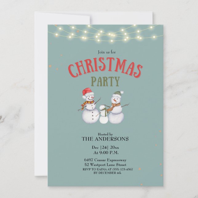 Cute Snowmen Family Christmas Party invitation  (Front)