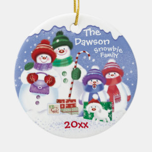 "Cute Snowmen, Family of 4 Snowbies, Christmas Ceramic Ornament