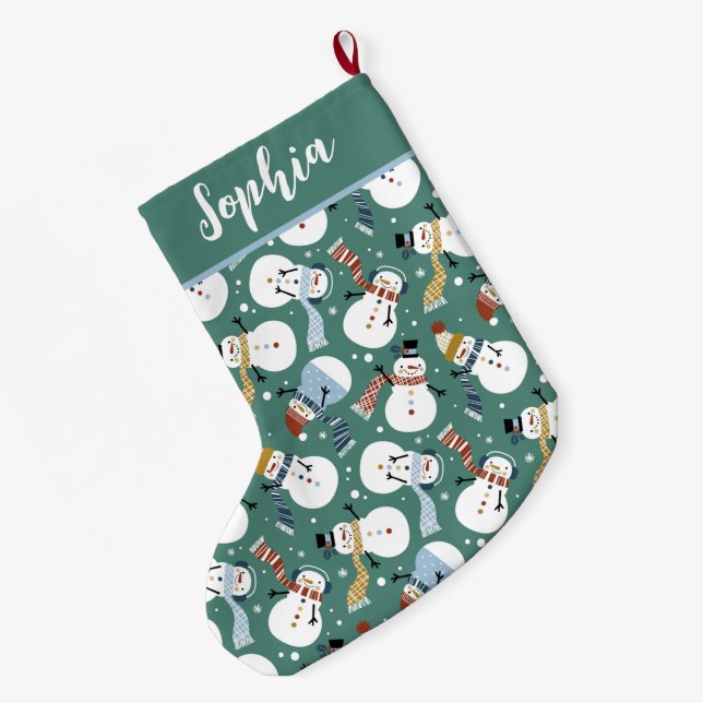 Cute Snowmen Large Christmas Stocking (Back (Hanging))