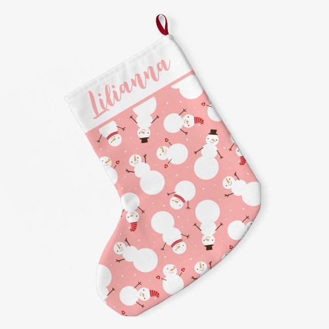 Cute Snowmen Large Christmas Stocking (Back (Hanging))