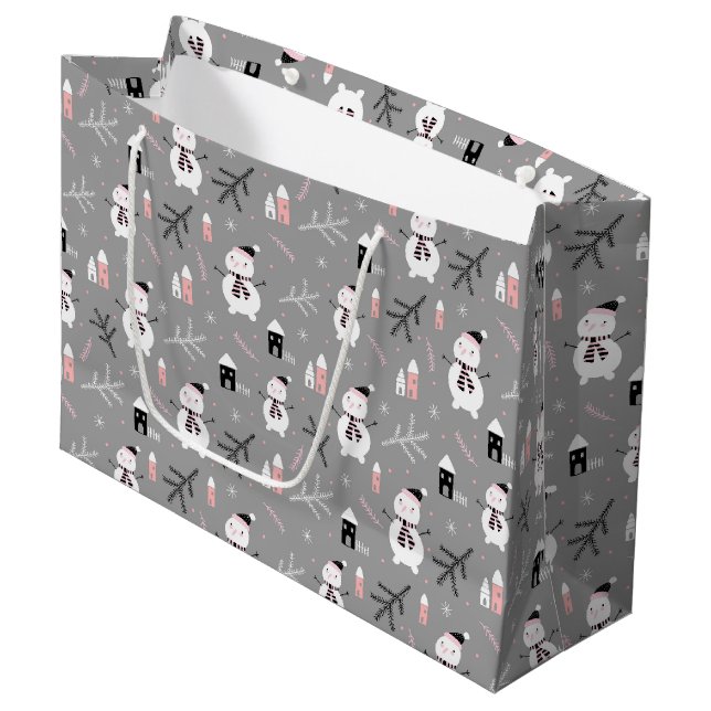 Cute Snowmen Large Gift Bag (Front Angled)