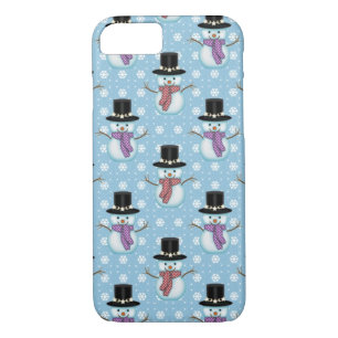 Cute Snowmen on Pale Blue Pattern iPhone 8/7 Case