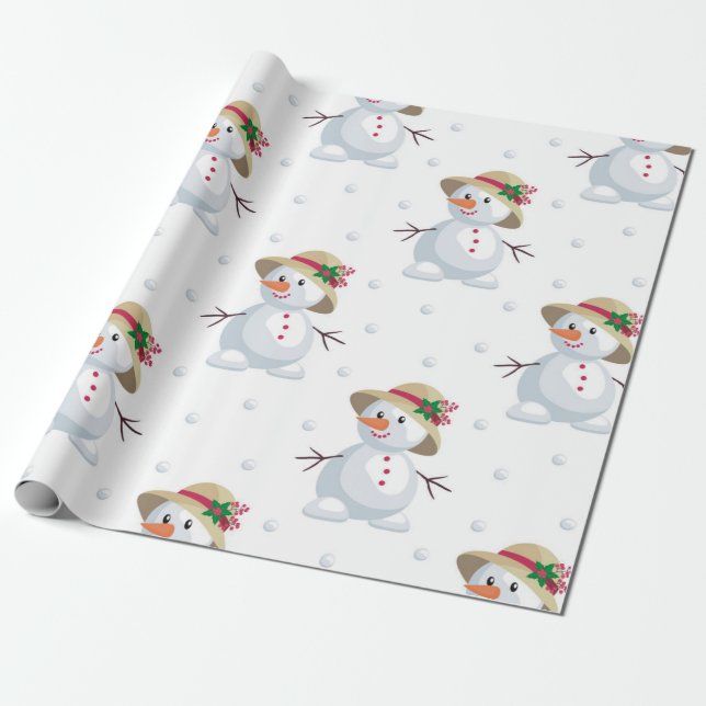 Cute Snowmen Pattern Wrapping Paper (Unrolled)