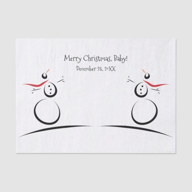 CUTE SNOWMEN PRESENT Baby's First Christmas Tissue Paper (Front)