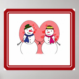Cute Snowmen Snowy Sweethearts - Snow In Love Poster