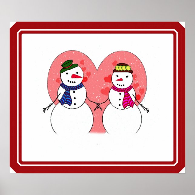 Cute Snowmen Snowy Sweethearts - Snow In Love Poster (Front)