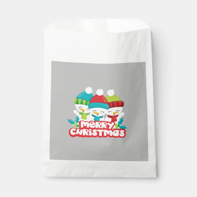 Cute Snowmen Trio Holiday Favour Bag (Front)
