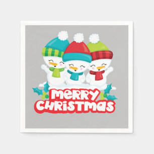 Cute Snowmen Trio Holiday Napkin