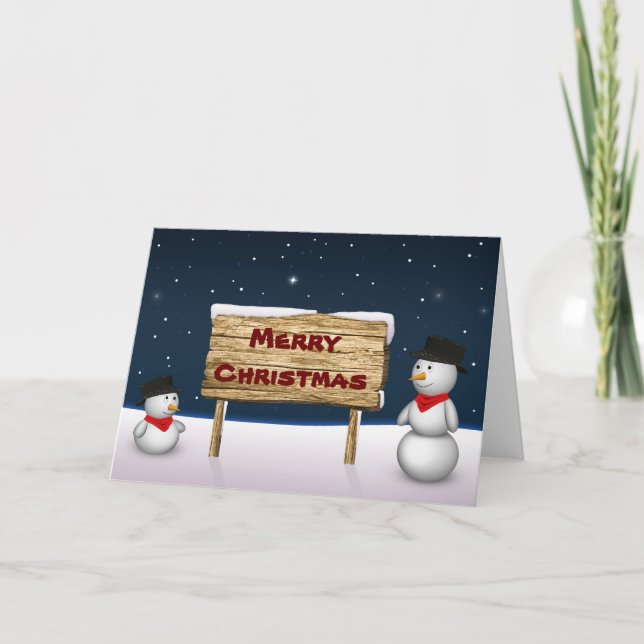 Cute Snowmen wishing Merry Christmas Holiday Card (Front)