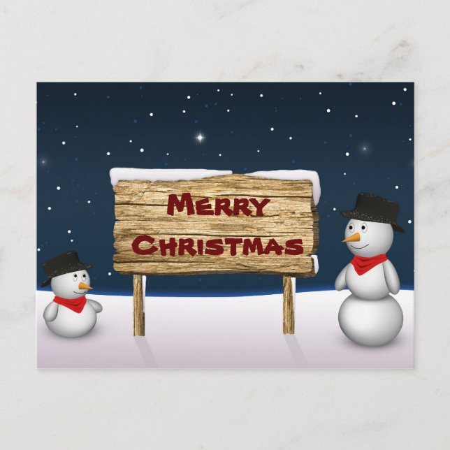 Cute Snowmen wishing Merry Christmas Holiday Postcard (Front)