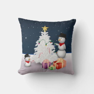 Cute Snowmen with Christmas Tree Cushion