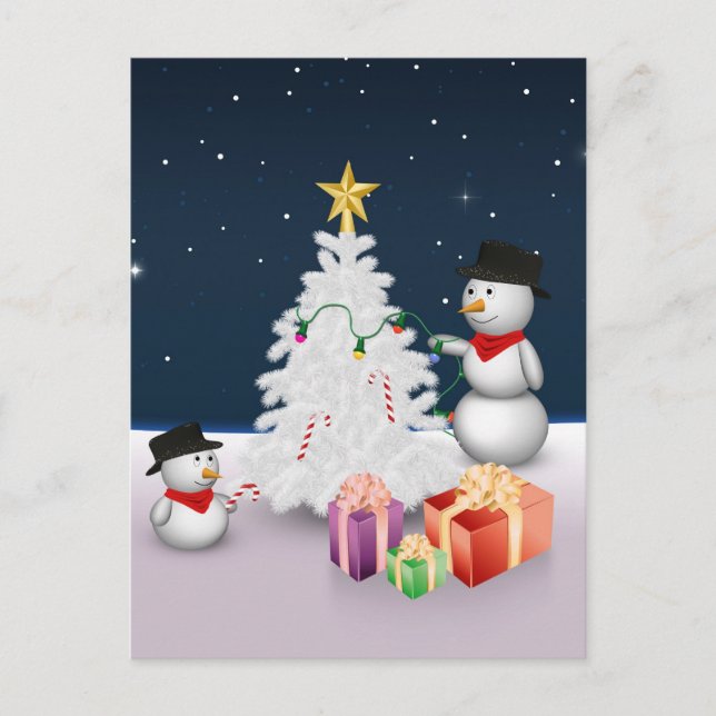 Cute Snowmen with Christmas Tree Holiday Postcard (Front)