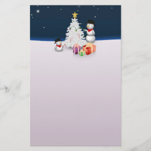 Cute Snowmen with Christmas Tree Stationery