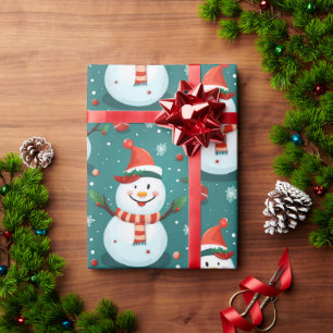 Cute Snowmen with Christmas tree Wrapping Paper