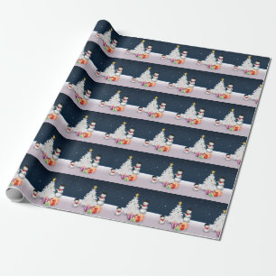 Cute Snowmen with Christmas Tree Wrapping Paper