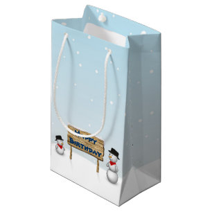 Cute Snowmen with Sign - Birthday Small Gift Bag