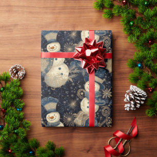 Cute Snowmen with Snowflakes Design Wrapping Paper