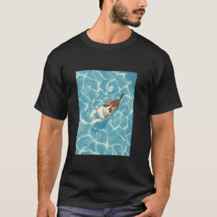 Cute Snowshoe Cat In Pool Water Swim Funny Mum Dad T-Shirt