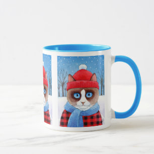 Cute snowshoe cat, snowy winter nature mug