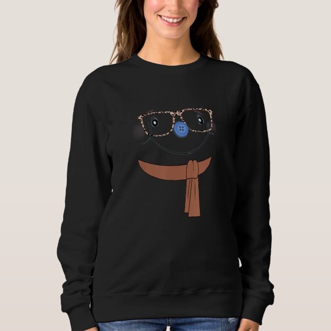 Cute Snowwoman Face Leopard Glasses Fun Winter Sno Sweatshirt (Front)