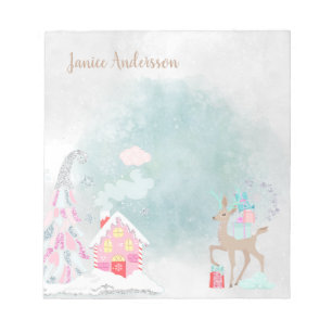 Cute Snowy Blue Pink Christmas Deer Winter Notepad