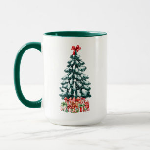 Cute Snowy Christmas Tree Green Mug