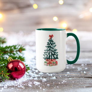 Cute Snowy Christmas Tree Green Mug