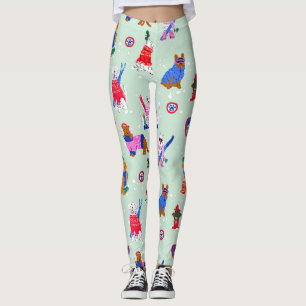 Cute Snowy Dog Print Activewear for Women Leggings