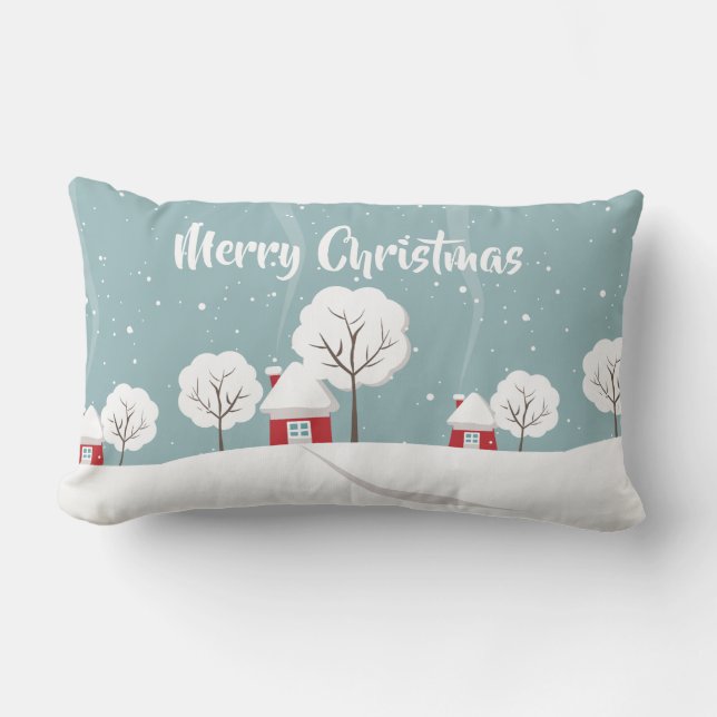 Cute Snowy Houses and Trees Christmas Lumbar Cushion (Front)